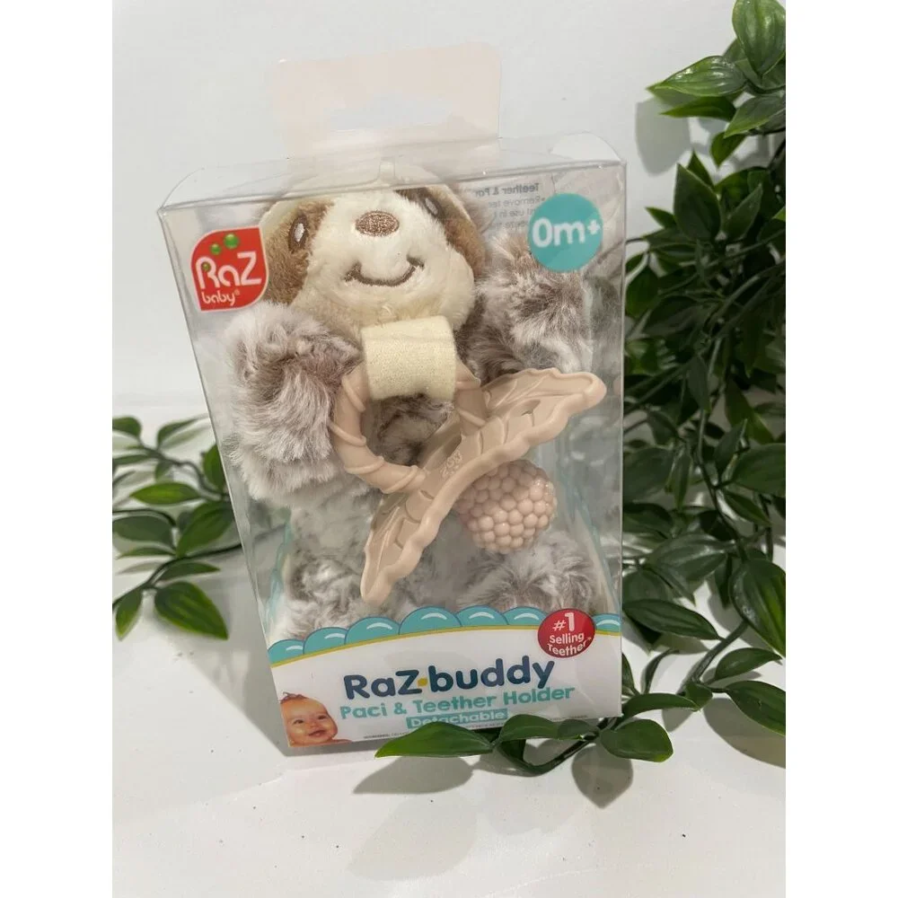 RaZ-Buddy Plush Sloth Paci & Teether Holder Soft Silicone